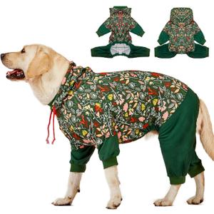 LovinPet Large Dog Onesies Big Pajamas: Wound Care/Post Surgery, Anxiety Relief, Lightweight Stretchy Fabric, Dog Pajamas,Dog Jammies, Reflective Stripe, Dew & Moss Dark Green Print, Pet PJ's/Medium