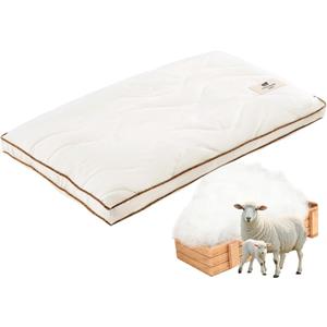 YOUR MOON Medium Soft Natural Wool Pillow Queen, Flat & Thin Wool Pillow for Sleeping, Low-Loft Bed Pillows for Back and Stomach Sleepers, Breathable Soft Cotton Cover(Off White)