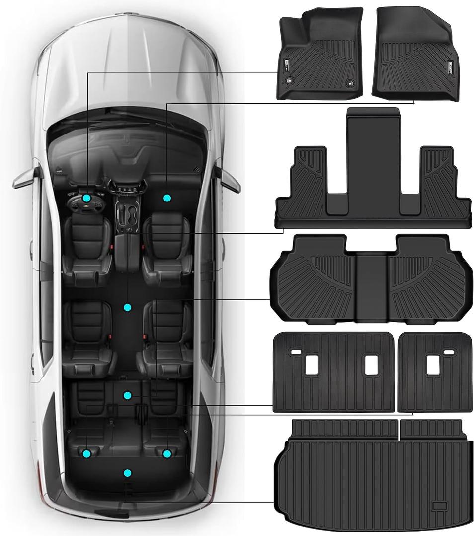 Floor Mats Fit for 2018-2023 Chevrolet Traverse 7 Seats (Bucket Seats), All Weather TPE Car Floor Liners Carpet Custom Fit for Chevy Traverse Accessories3 Row & Cargo Liner