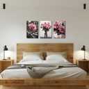 ZQQART Pink Rose Wall Art 3 PCS Bloom Pink Flower Canvas Prints Rustic Black and White Pink Floral Painting for Girls Room Wall Decor (Pink16.00" x 24.00" x 3)