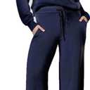Women's 2 Piece Outfits 2025 Casual Half Zip Wide Leg Pants Tracksuit Sets Lounge Set Travel Vacation Sweatsuits (Darkblue), Small