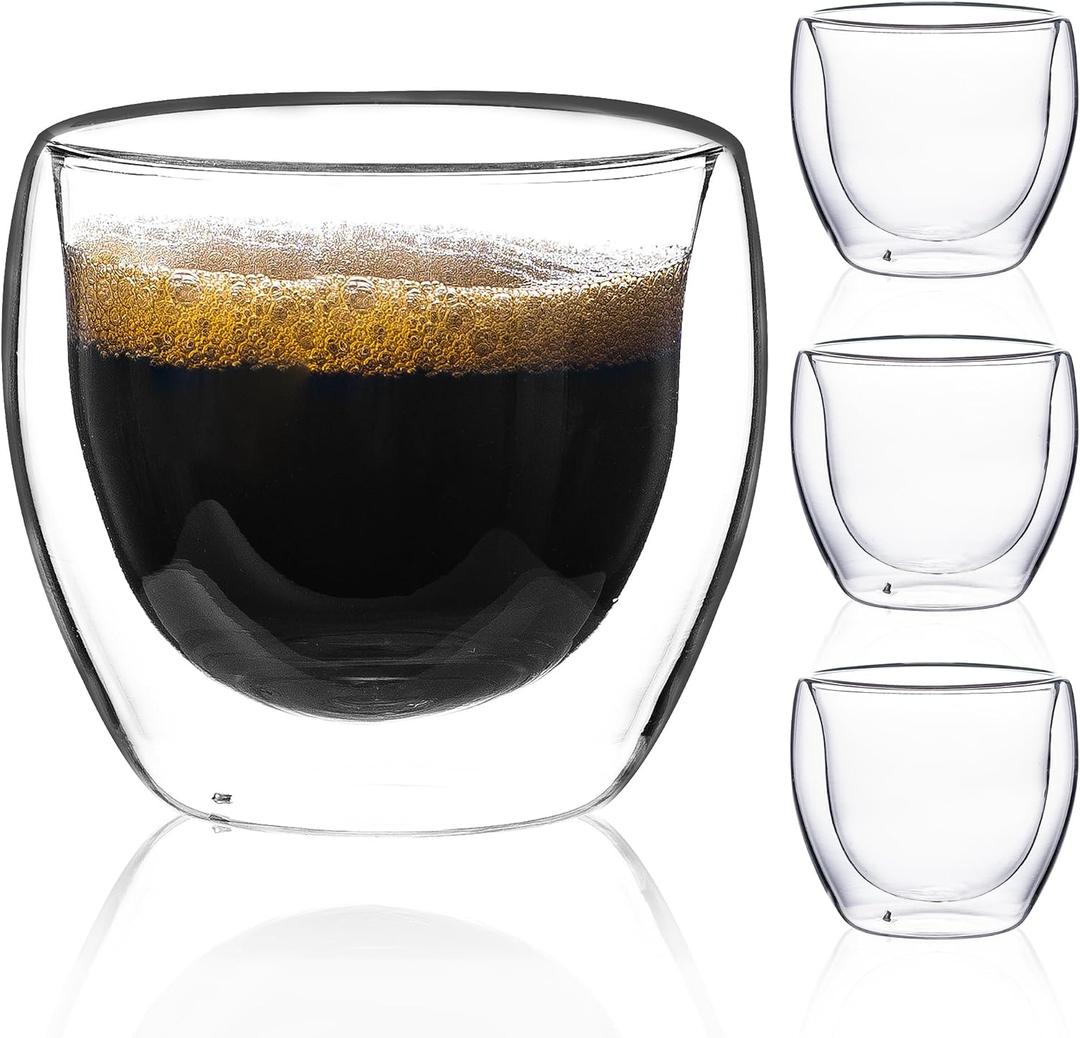 Espresso Cups Set of 4, 5 Oz(150 ml) Espresso Shots Glass Cup, Double Walled Glass Coffee Mugs, Fit for Espresso Machine and Coffee Maker, Insulated Clear Espresso Shot Glasses Cups Gifts for Man Women