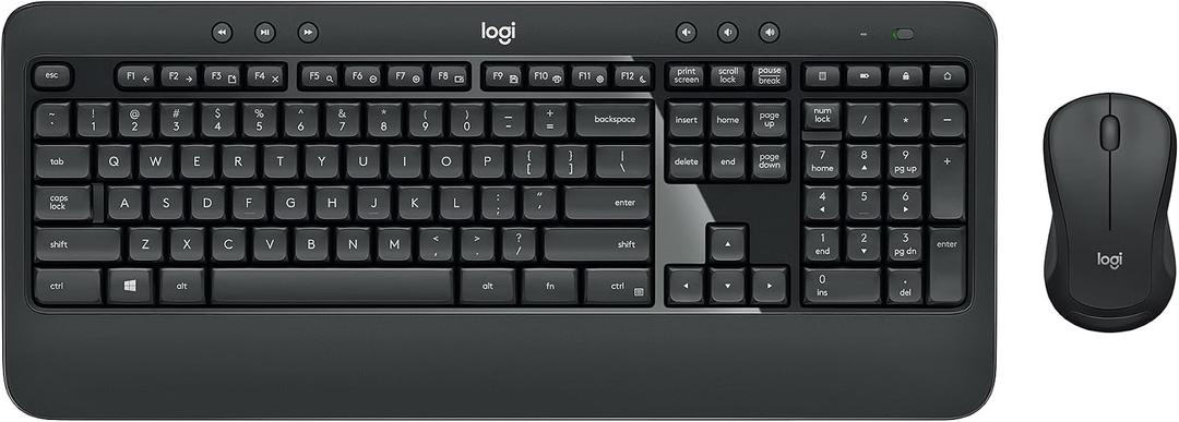 Logitech MK540 Full Size Advanced Wireless Keyboard and Mouse Combo
Full size quiet keyboard with number pad & integrated palm rest, full size ambidextrous mouse, includes USB-A Nano Receiver
