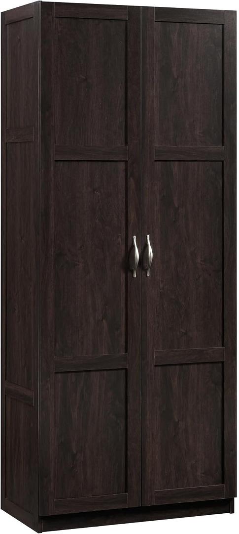 Sauder Storage Cabinet/ Pantry Cabinets, 29.61 " x D: 16.02 " x H: 71.50", Cinnamon Cherry finish, W: 29.69" X D: 16.34" X H: 71.10"