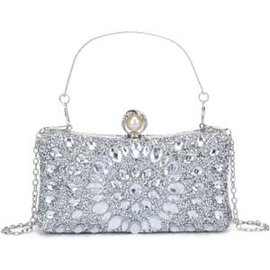 Lanpet Women Clutches Multicolor Crystal Rhinestone Evening Handbag Chain Strap Shoulder Bag (Silver) Lanpet Women Clutches Multicolor Crystal Rhinestone Evening Handbag Chain Strap Shoulder Bag (Silver)