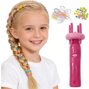 TJE Automatic Hair Braider Machine & Rope Braider Tool, Easy DIY Hair Styling Set with Accessories, Pink Hair Salon Styling Kit for Girls, Pink