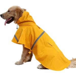 NACOCO Large Dog Raincoat Adjustable Pet Water Proof Clothes Lightweight Rain Jacket Poncho Hoodies with Strip Reflective (L, Yellow) (Large (Pack of 1))