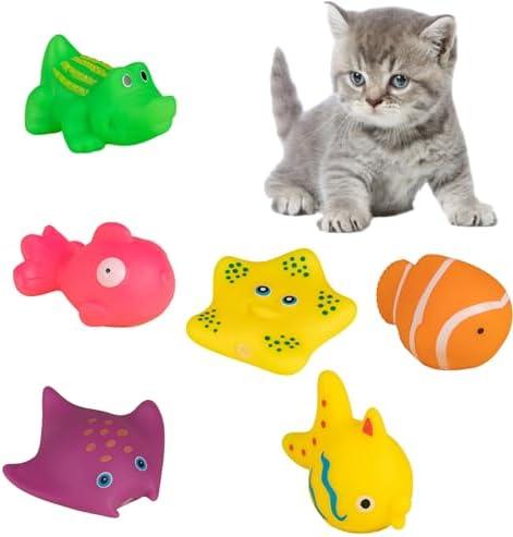 Sndperiexam 6Pcs Colorful Pool Cat Interactive Toy, Cat Floating Water Toy, Pet Kitten Swimming Bathing Fish Toy, Sensory Toys for Indoor Cats to Self Play