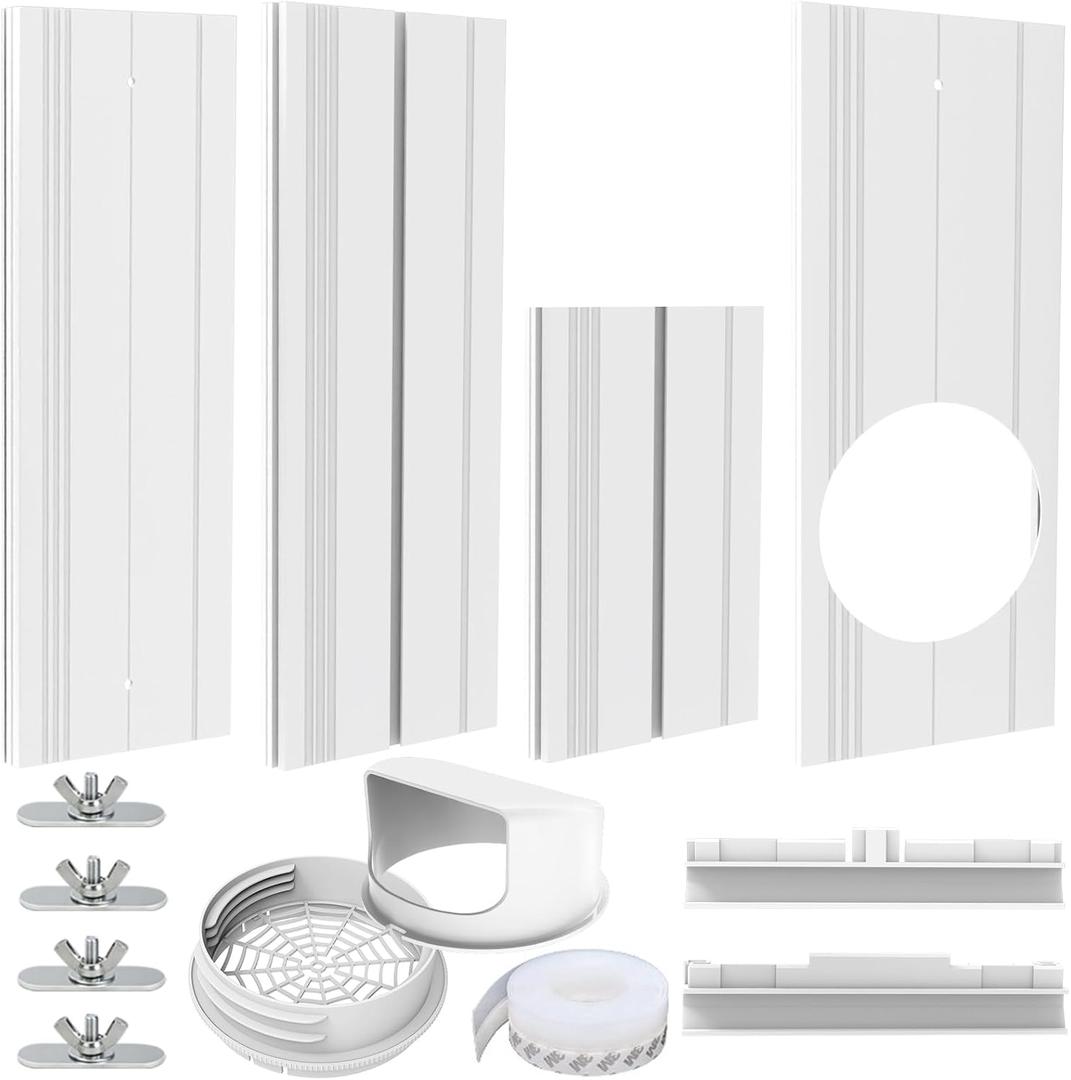 Portable Air Conditioner Window Vent Seal Kit with Universal Coupler Fit for 5.1"/5.9" Exhaust Hose, Mobile A/C Unit Window Vent Kit with 4 Vent Seal Plates for Vertical/Horizontal Sliding Window