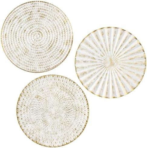 Briful 12" Wall Décor Pack of 3 Metal White Washed Starbursts Radial Plate Wall Art Modern Accent Hanging Wall Decorations For Home Office Bedroom Or Living Room Wall Sculptures