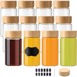 12 Pack 4oz Glass Shot Bottles with Caps, 120ml Borosilicate Glass Juice Shot Bottles, Dishwasher & Freezer Safe, Reusable Wellness Ginger Shot Glass Jars with Lids for Juicing