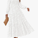 KIRUNDO Wedding Guest Dresses for Women Spring 2026 Long Sleeve Smocked Floral Flowy A Line Boho Maxi Dress Fashion Clothing MEDIUM