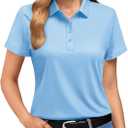 Boladeci Women's Golf Polo Shirts Short Sleeve UPF 50+ Sun Protection 4-Button Tennis Collared Shirts (Blue, S)