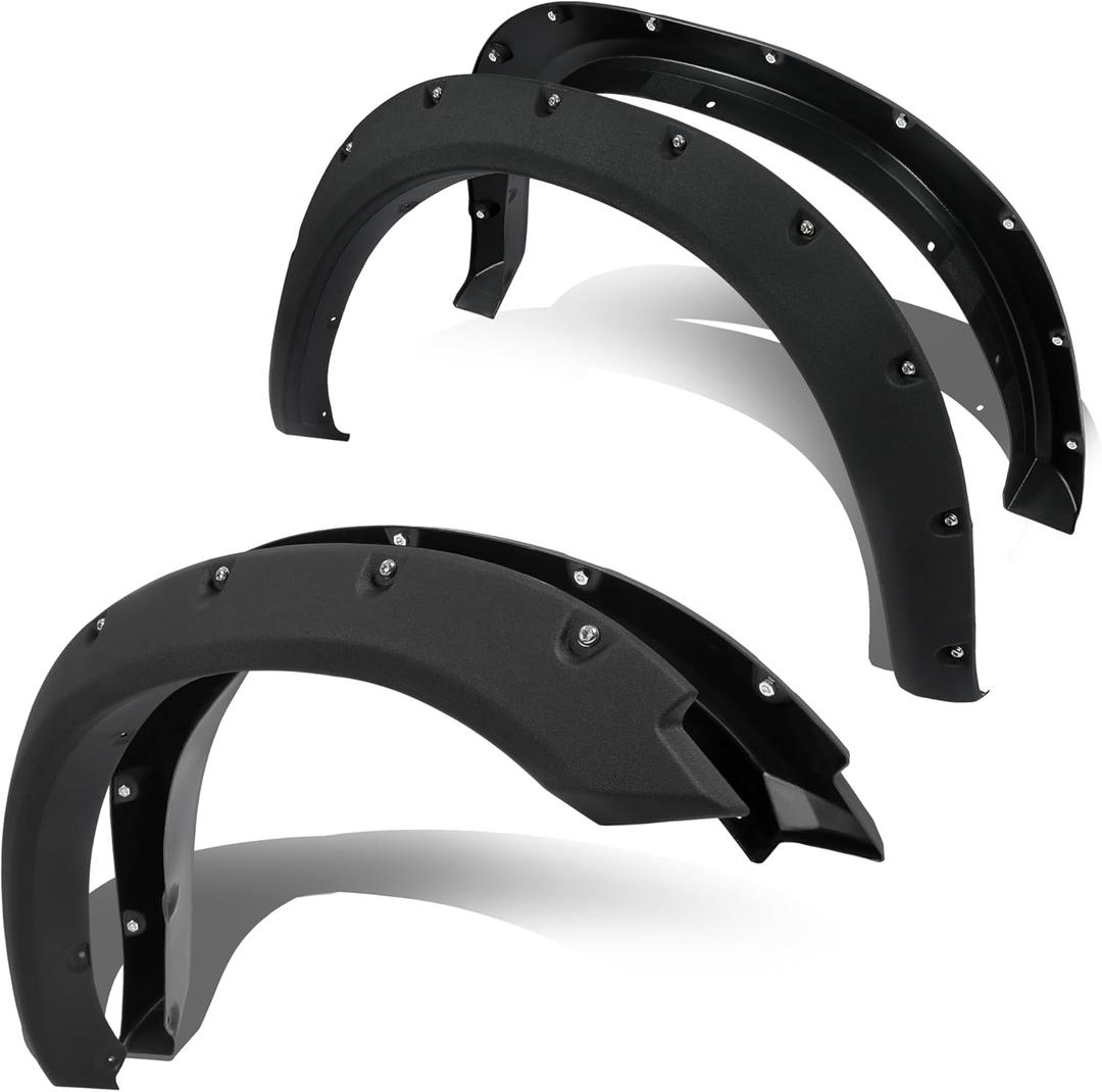 ECOTRIC Fender Flares Compatible with 2009-2010 Dodge Ram 1500/2011-2018 Ram 1500/2019-2023 Ram 1500 Classic Fleet side, Truck Wheel Flares Wheel Cover Textured Black Rivet Style 4Pcs