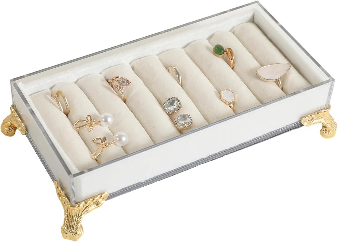 GemeShou velvet slots Ring holder for jewelry organizer, White earring ring display stand for selling, felt ring jewelry holder tray showcaseVelvet slots Ring Holder-White