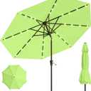 10FT Solar Umbrella 32 LED Lighted Patio Umbrella Table Market Umbrella w/Tilt and Crank, UV-Resistant Outdoor Umbrella for Pool, Garden, Deck, Apple Green