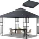 10x10 FT Gazebo Replacement Top, Canopy Replacement Cover Double Tiered for Outdoor BBQ Roof Cover Grill Shelter (Dark Gray)