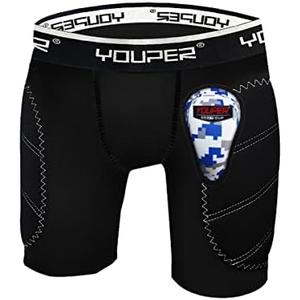 Youper Boys Youth Padded Sliding Shorts with Soft Protective Athletic Cup for Baseball, Football, Lacrosse, Size XS