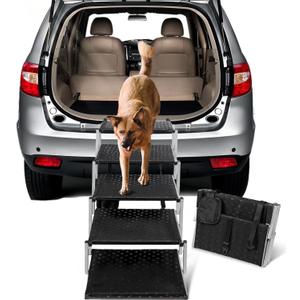 Dog Ramps for Large Dogs - Portable Dog Steps for Cars and SUV, Truck, Lightweight Non-Slip Dog Stairs Support Up to 200 Lbs (Silver)