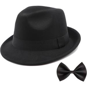 Kids Fedora Hat Classic Dress Hat for Girls Boy Fedora Hats for Kid Felt Cap (Black)