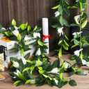 Riceshoot 2 Pcs Hawaiian Graduation Lei 6.56 ft Maile Lei Green Garland White Tuberose 2026 Graduation Gift Leaf Flower Necklace for Wedding Hawaiian School Ceremony Luau Aloha Summer Party Supplies