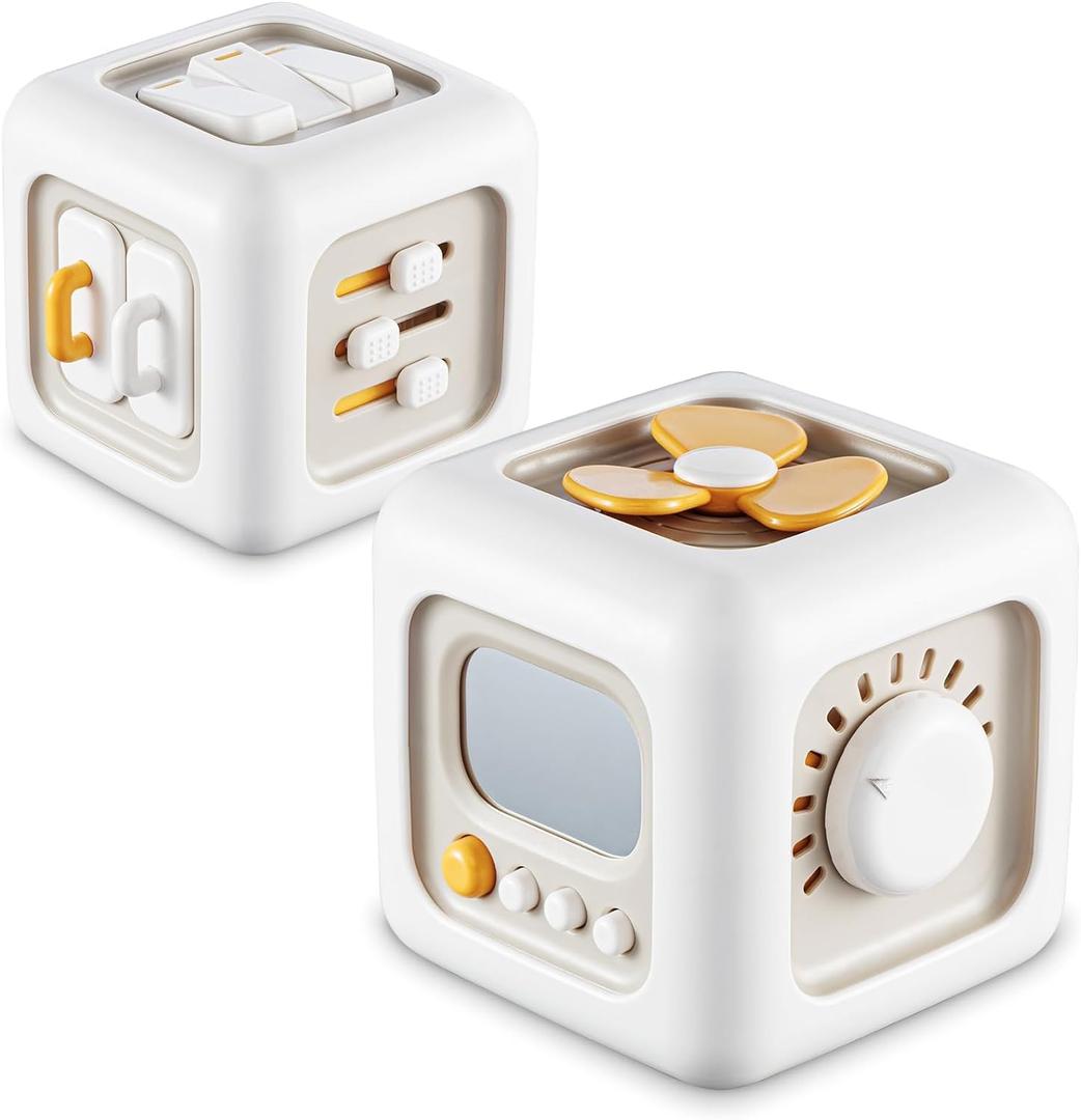 SOCBTNSO Busy Cube Toy for 1 Year Old Boy, Montessori Toys for 1+ Year Old, Travel Sensory Toys for Toddlers 1-3, Learning Fine Motor Skills| 1st Birthday Gifts 6 9 12 Months Baby (Off-white)
