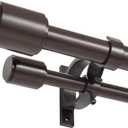 Double Curtain Rods for Window, Double Drapery Rod Adjusts from 36-72", Decorative Bronze Curtain Rod with Cap Finials, 1-Inch Front and 5/8 Inch Diameter Back Window Treatment Dual Curtain Rods
