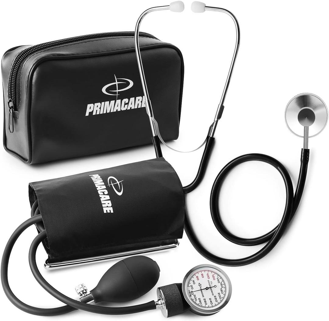 PrimaCare DS-9195 Professional Adult Size Classic Series Blood Pressure Kit with D-Ring Cuff, Nylon BP Kit, Aneroid Sphygmomanometer with Stethoscope