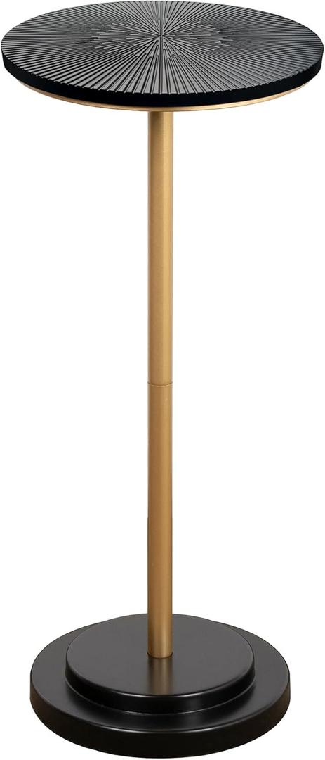 Drink Table, Small Pedestal Side Table with Wooden Carved Top for Living Room, Bedroom, Small Space, Gold and Black