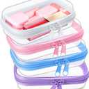 Hoolerry 4 Pcs Hard Clear Zipper Case Makeup Bags Plastic Zipper Pouch Transparent Storage Box Containers for Cosmetics, Snacks, Building Blocks, Puzzles(Clear,5 x 3 x 2 in,Multicolor)