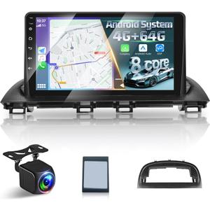 [8 Core 4+64G] Upgrade Android Radio for Mazda 3 Axela 2014-2019, 9 inch IPS Touchscreen Carplay Stereo - 3D Car Model, Cooling Fan, 5G/WiFi, DSP Hi-Res, Custom UI Design + Backup Camera + Canbus