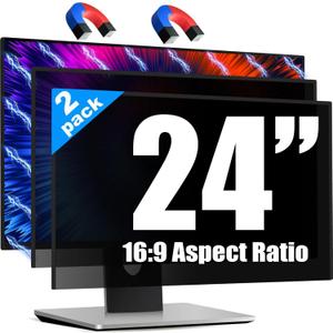 Magnetic 2 Pack Invisible Hidden Design Computer Privacy Screen Filter 24 Inch for Frameless Monitor 16:9 Aspect Ratio, Removable Anti Glare Blue Light Protector, Double Sided Reversible Eye Care Film