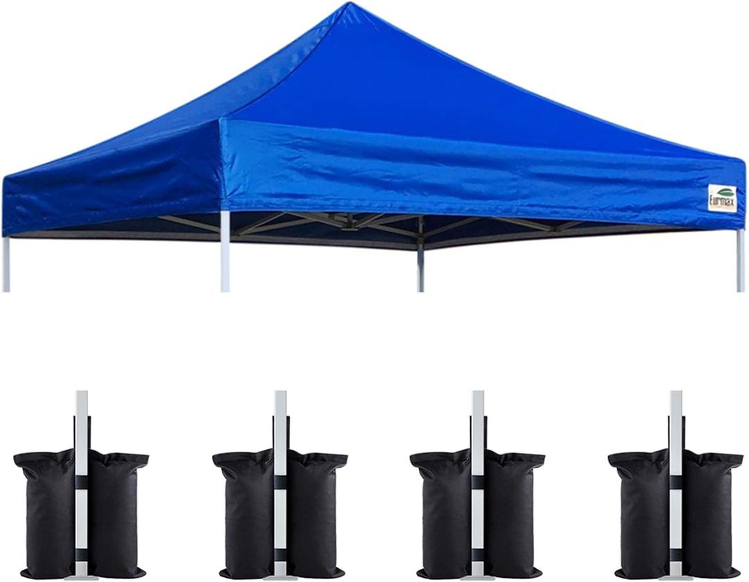 Eurmax USA 10x10 Pop Up Canopy Replacement Top,Universal Instant Canopy Cover ONLY,Heavy Duty UPF 50+ UV Protection,Water & Wind Resistant Tarp,Bonus 4 Sand Bags (Blue)
