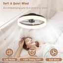 VOLISUN Low Profile Ceiling Fans with Lights and Remote,15.7in Modern Ceiling Fan Flush Mount,3000K-6500K Dimmable Bladeless LED Fan Light,Black Fandelier Ceiling Fans with Lights for Bedroom