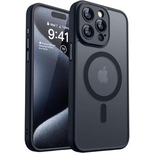 CANSHN Magnetic Compatible with iPhone 15 Pro Case, Upgraded [Full Camera Protection] [Compatible with Magsafe] [Translucent Matte] Shockproof Protective Phone Case Cover 6.1 Inch - Black