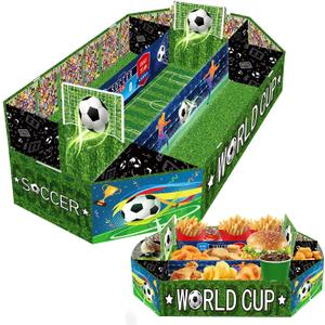 Soccer Party Supplies Kit - Large 23.6" 3-Tier Snack Food Cardboard Serving Tray Set for World Cup Party Decor Game Day Decorations