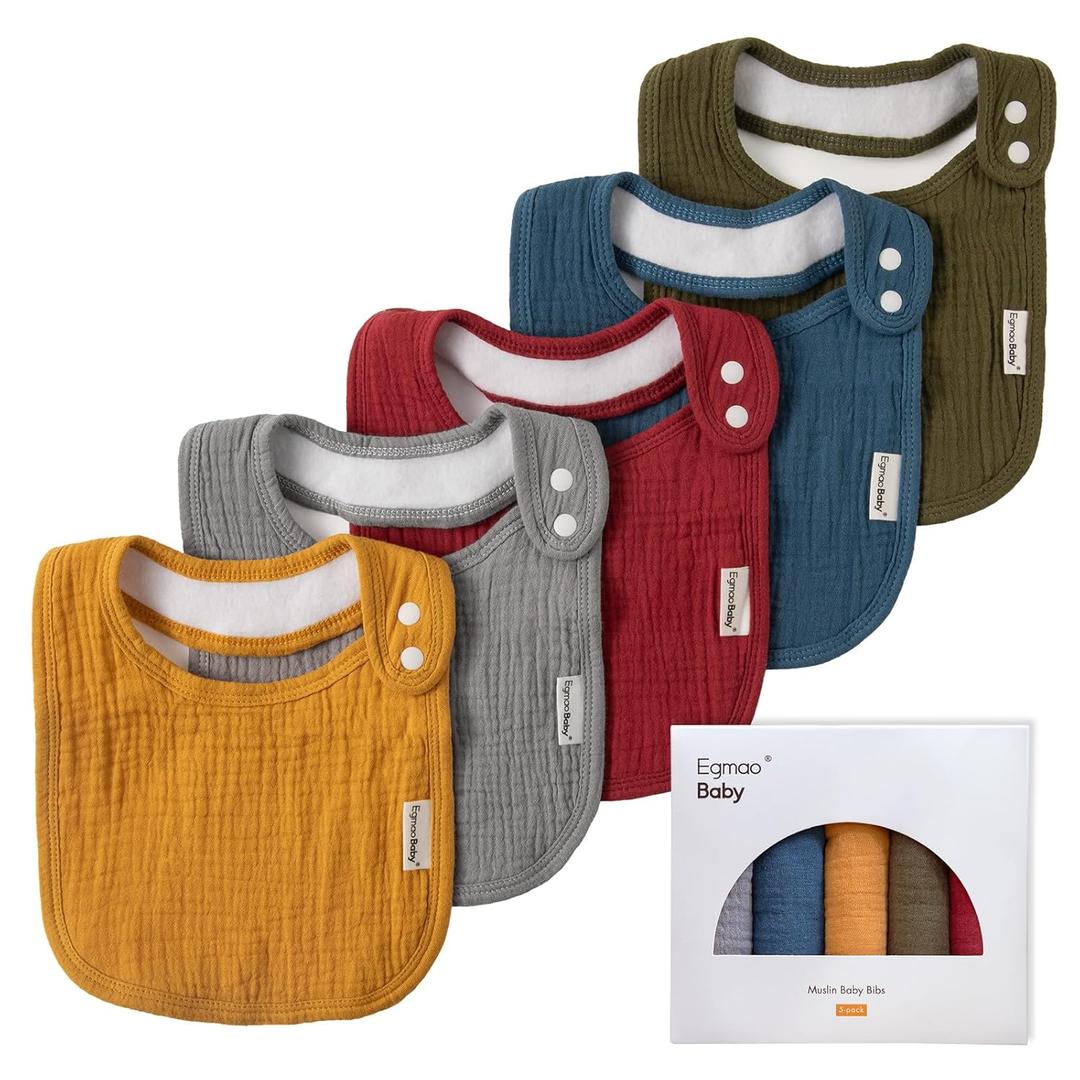 Muslin Bibs for Baby Boys Girls,Organic Muslin Baby Bib for Drooling and Teething,Soft Bandana Drool Bibs 5 Pack (Rich)