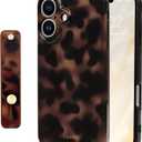 NITITOP Compatible for iPhone 17 Case with Wrist Strap Cute Stylish Leopard Print Amber Tortoise for Women Girls Men Soft TPU Shockproof Protective Cover - Brown Leopard