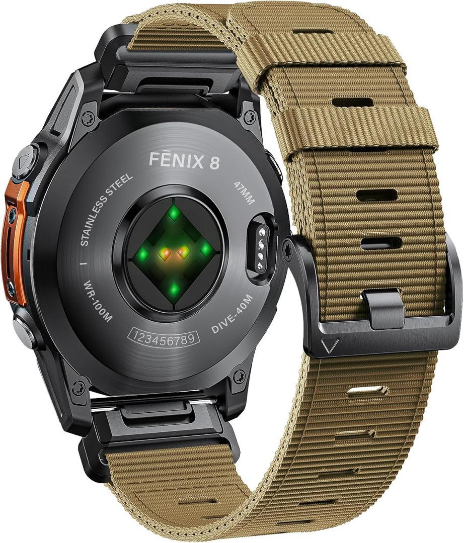 Compatible with Garmin Fenix 6 Watch Band for Fenix 8 47mm/8 Pro 47mm/Fenix 7/Fenix 6 Pro/5/5 plus, 22mm Quickfit Nylon Sport Watch Strap for Forerunner 945/965/935/Epix gen 2/Instinct, Brown