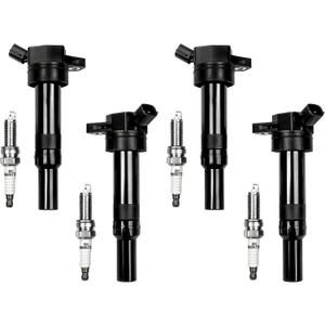 Ignition Coil Pack Spark Plugs Compatible with 2012-2020 Elantra GT Coupe 2014-2020 Tucson 2014-2016 Forte 2012-2019 Soul 2.0L 1.8L L4 Replace# 273002E000 UF651, Set of 4