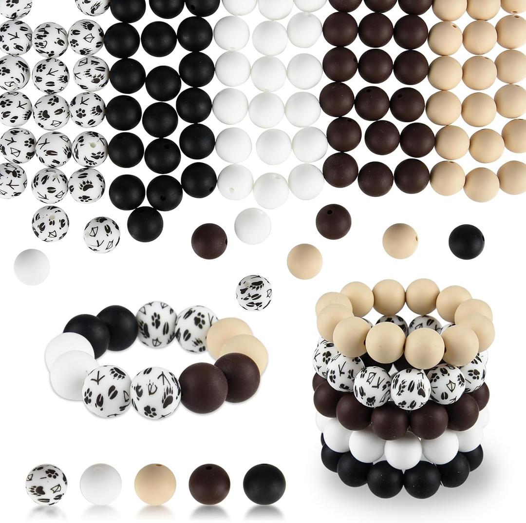 ASTARON 100 Pcs 15mm Silicone Beads for Keychain Making, Black Brown Round Beads for Bracelets Crafts Beadable Pens Decorations Jewelry Making Party Favors Supplies
