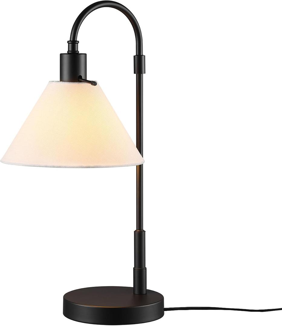 Globe Electric 20" Table Lamp, Matte Black, White Fabric Shade, Rotary Switch on Socket, 5-Foot Black Cord, Bedroom, Home Dcor, Nightstand