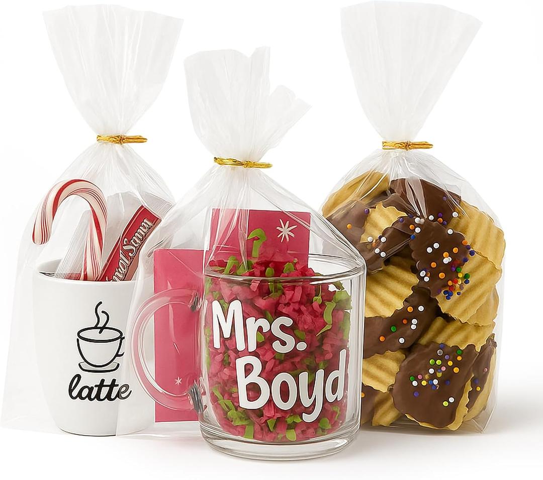 Cellophane Bags 50 PCS 8x11 Inches Clear Gift Gags with Ties Plastic Treat Party Favor Candy Bags for Gift Giving, Packaging Snack, Products