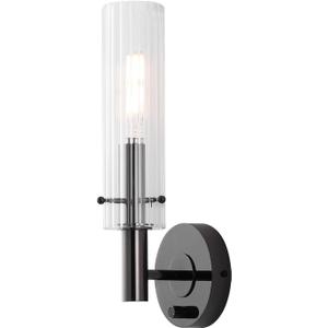 BYOLIIMA Black Bathroom Vanity Light Fixtures with Striped Clear Glass Shades Modern Wall Sconces Dimmer ON/Off Switch Indoor Wall Light for Mirror Living Room Bedroom Hallway Staircase