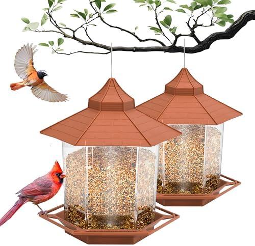 Zopkrts 2 Pack Squirrel Proof Bird Feeders Hanging Wild Bird Feeders for Outdoors Attracting Cardinals Finches Goldfinches Outdoor Garden Quick Assembly(2, Brown)