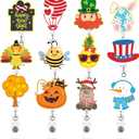 12 Pcs Valentine's Day Badge Reels Rabbit Retractable Holiday Nurse Badge Clip Reels Holder Felt with Clip for Teachers Doctor Employees Volunteers Xmas Decor(Cute Style)