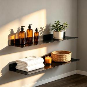 48 Inch 2-Pack Metal Floating Shelves for Wall, Heavy Duty Carbon Steel Floating Shelves, Farmhouse Industrial Home Rust-Proof Bathroom Kitchen Living Room Garage Storage Rack with Anchors, 48 x 8 x 2.5 inches