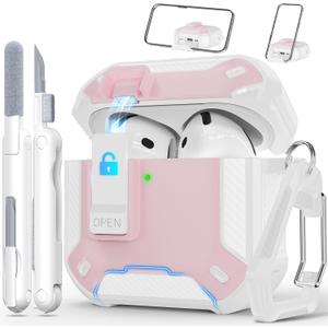 RFUNGUANGO Compatible AirPods 4th Generation Protective Case with Phone Holder and Compatible Back Magnetic Suction Function, Suitable for AirPods 4th Case-White + Pink