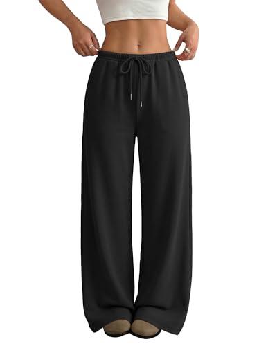 JEKAOYI Wide Leg Sweatpants for Women High Waisted Baggy Sweat Track Pants Drawstring Casual Lounge Pants with Pockets Black, L