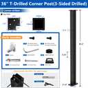 Zylorix 36" T304 T-drilled Cable Railing Corner Post(Post 35"x2"x2"), Modular Three Sides Wire Railing Post with Cable Grommets, Fixed Top Mount Stainless Steel Black Finish Deck Staircase Post